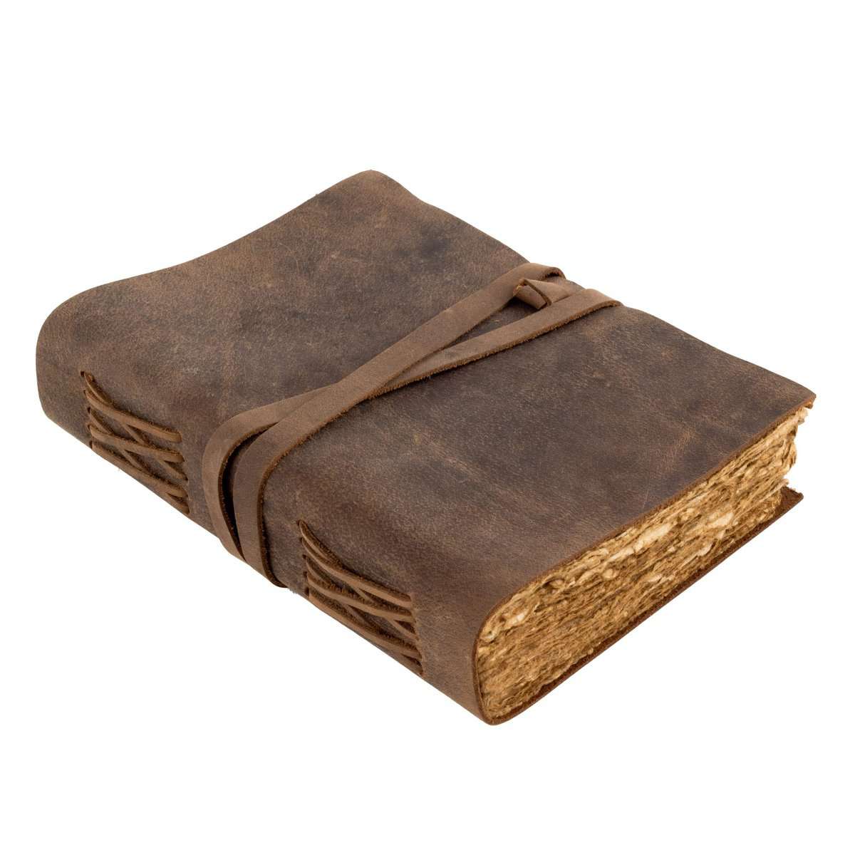 MOONSTER® Diario in Pelle Vintage, 240 Pagine in Cotone Tree Free Bordi Grezzi, Libro delle Ombre Deckle Edge Journal, Diario Vintage Artigianale, Agenda Bianca 18x13cm