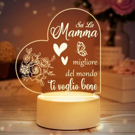 Lampada notturna acrilica personalizzata per Mamma: Regalo Natalizio o per il suo Compleanno.