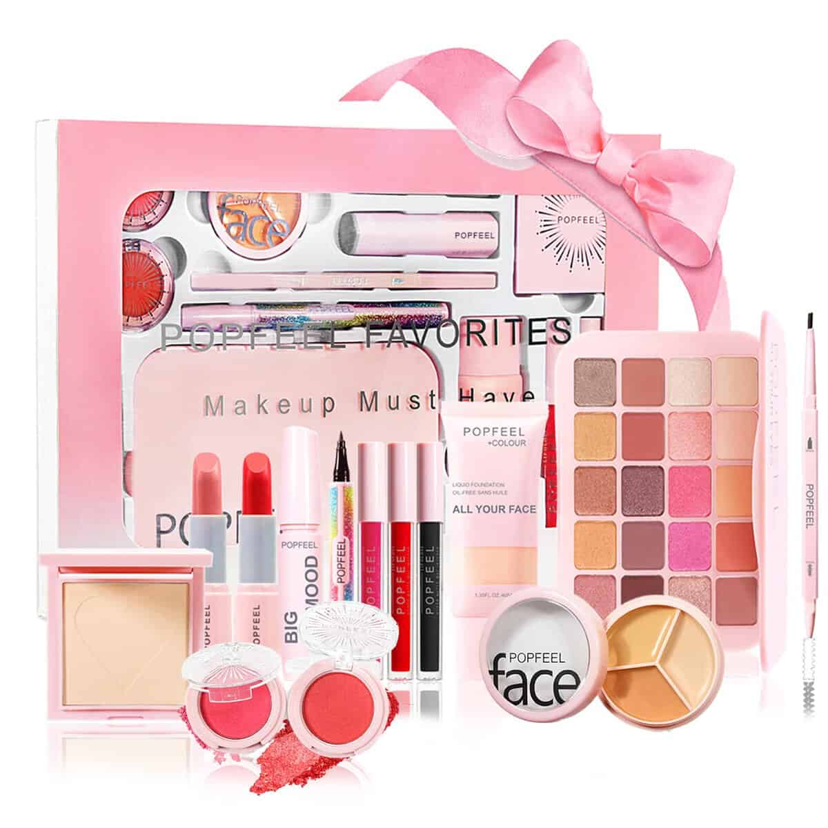 MKNZOME 14 Pezzi Kit per Trucco Completo, Set di Trucchi per Occhi Viso Set Trucchi Make Up Completo con Lucidalabbra, Palette di Ombretti, Mascara, Correttore, Eyeliner, Set Trucco da Donna Travel