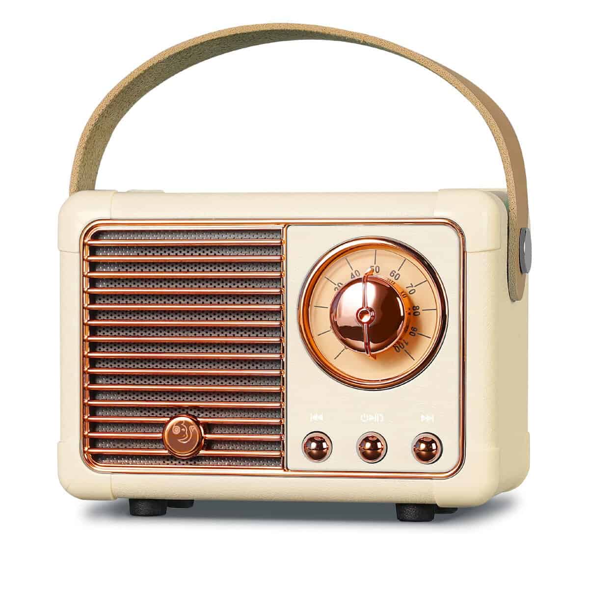 PPRUNUS J-999 Altoparlante Bluetooth Retrò, Mini Radio Fm, Radio Vintage Portatile Ricaricabile, Supporto TF/AUX/USB, Chiamate in Vivavoce, Adatto Famiglia, Cucina, Da Tavol, Oregalo per Donne(Beige)