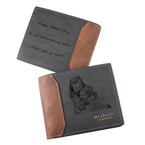 Portafoglio Bifold Personalizzato INBLUE, in pelle con Foto e Testo Inciso, per uomo, papà, figlio, testimonio.
