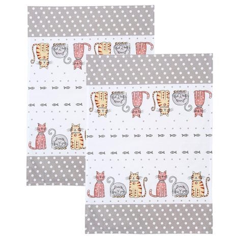 Confezione regalo “Gatti Allegri” – Strofinacci 100% cotone lavabili in lavatrice – Set 2 – 50 x 70 cm.