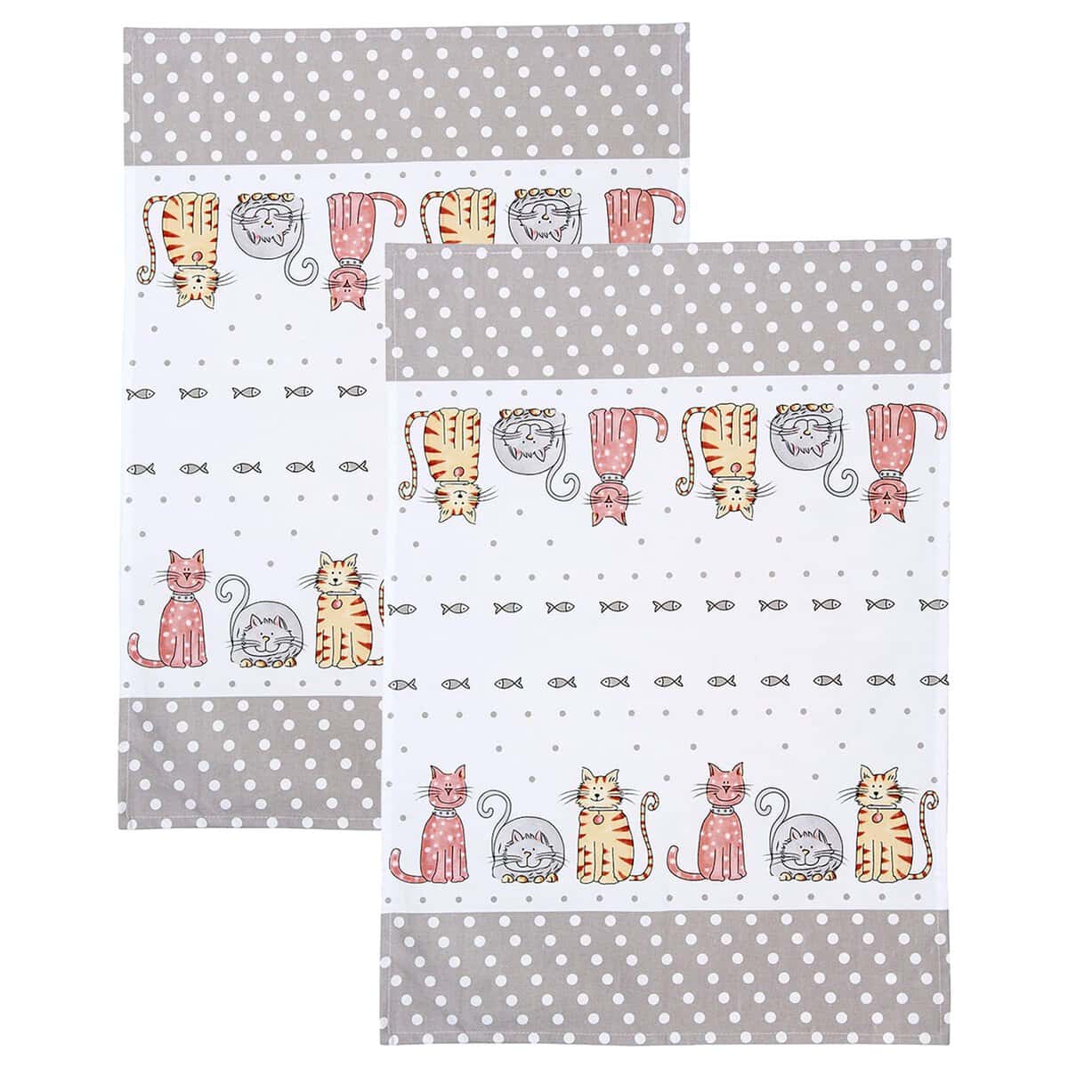 SPOTTED DOG GIFT COMPANY - Strofinacci da Cucina con Motivo Gatti - Lavabili in Lavatrice - Idee Regalo per Donna - Cotone - 50 x 70 cm - Set da 2