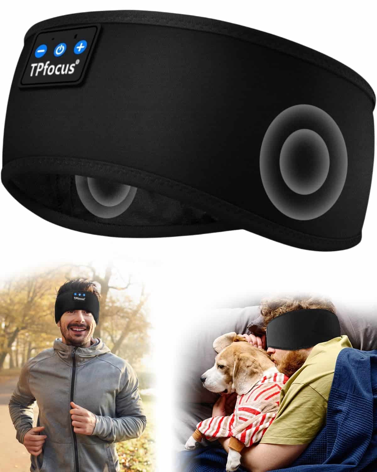 TPfocus Cuffie per Dormire Bluetooth 5.2 Regalo Uomo & Donna,Sleep Headphones Sonno Cuffie Fascia Sportiva, Wireless Ricaricabile Cuffie Bluetooth Dormire per Correre,Viaggi e Relax (Black)