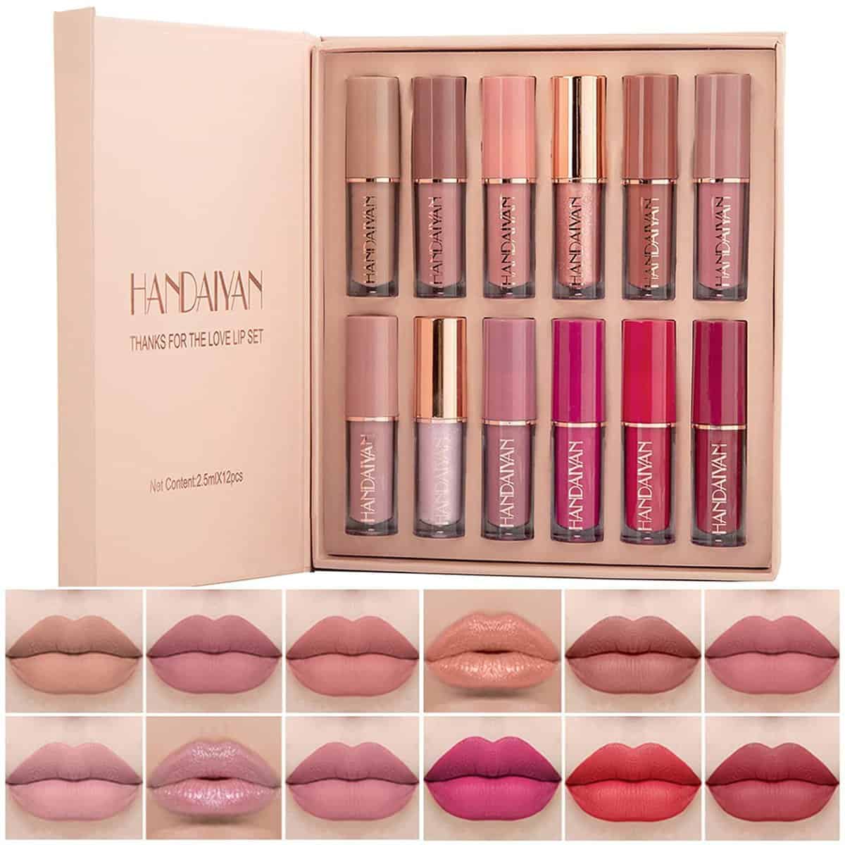 Beliky Girl Set di trucco per rossetto, pigmenti intensi, set regalo di trucco per labbra a lunga durata impermeabile (12 colori) - regali per le donne (A)