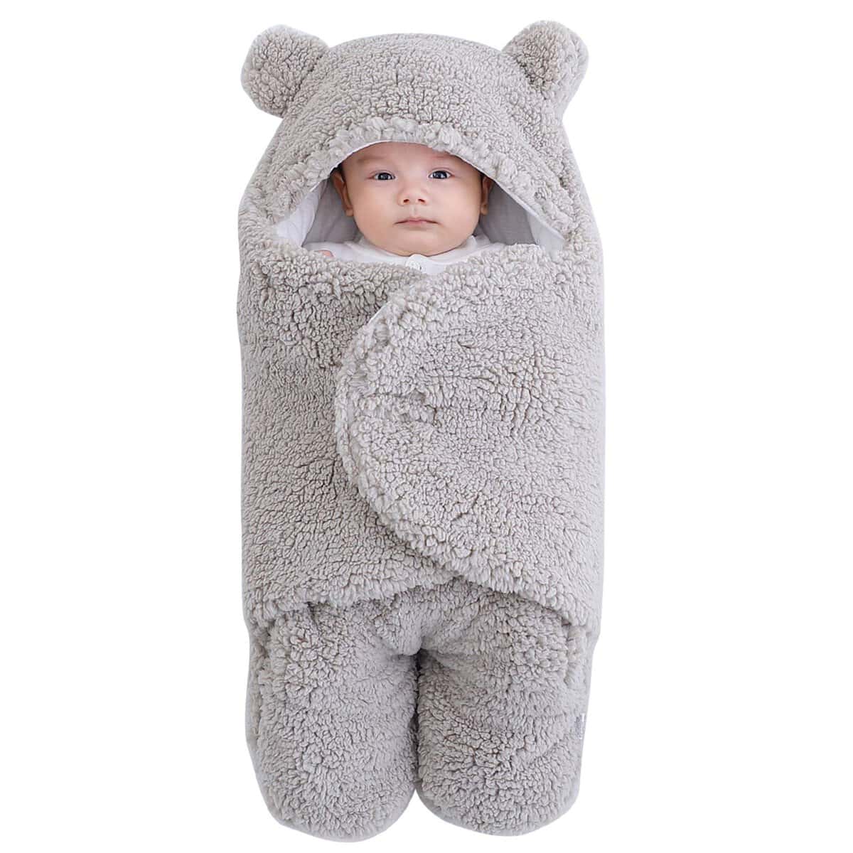 Petyoung Con Cappuccio Swaddle Coperta Del Bambino Appena Nato Swaddle Coperta di Inverno Morbido Caldo Sacco A Pelo per 0-6 Mesi (6 mesi, Grigio)