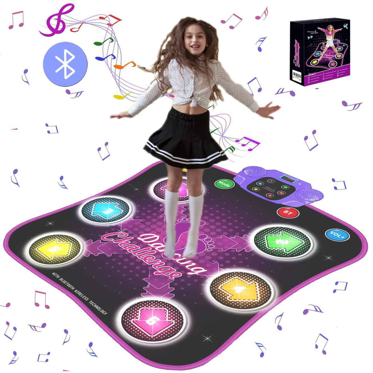GARNHLOB Tappeto da Ballo Bambini Giocattolo con 6 LED Demo,Tappetino Musicale da Ballo Bambina con Bluetooth,Tappetini da Ballo 5 modalità di Gioco,Regali Compleanno per Ragazze 3-12 Anni (Viola)