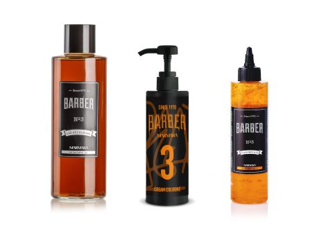 Set di cura per la rasatura Marmara Barber No.3, con gel da barba trasparente, Eau de Colonia dopo la rasatura e crema balsamo Colonia. Set regalo per uomini.