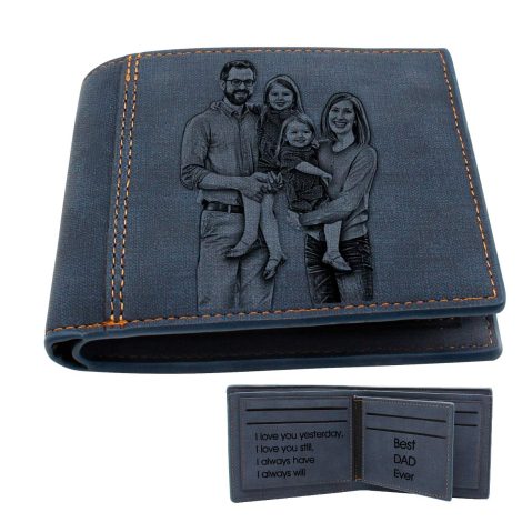 Portafoglio uomo in Pelle con tripla incisione e foto personalizzata, perfetto regalo Natale per uomo.