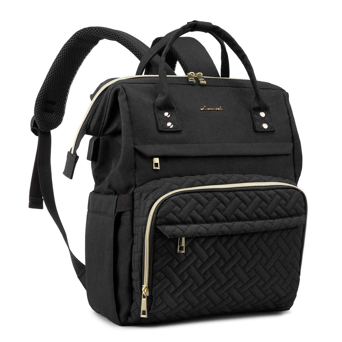 LOVEVOOK Zaino Porta PC Donna, Zaino Impermeabile Donna, Zaino per Laptop Portatile 15.6 Pollici, Zaino Lavoro con Caricatore USB, Zaino per Viaggi Affari,Zaino Nero