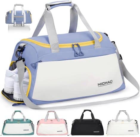 Borsone Viaggio Donna 35L, con scomparto per scarpe e tasche impermeabili, adatto per sport, viaggi, nuoto, yoga e escursionismo. Blu