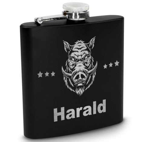 Polar-Effekt Fiaschetta in acciaio inox con incisione personalizzata: bottiglia da liquore 170 ml, regalo ideale per uomo, papà, amici per compleanno, cinghiale.