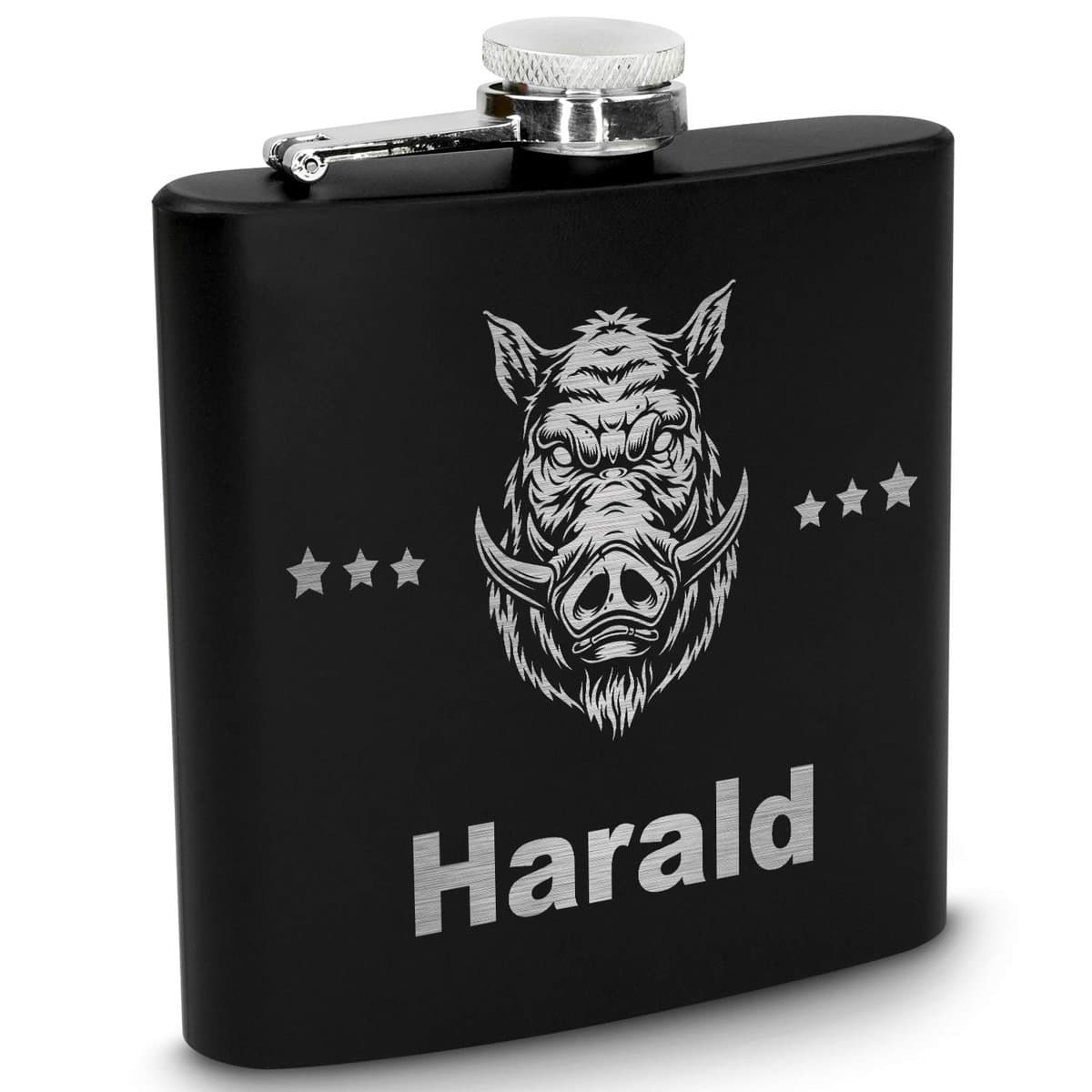 polar-effekt Fiaschetta in acciaio inox con incisione personalizzata – bottiglia da liquore 170 ml – idea regalo per uomini, per papà o regalo per amici per compleanno – motivo cinghiale