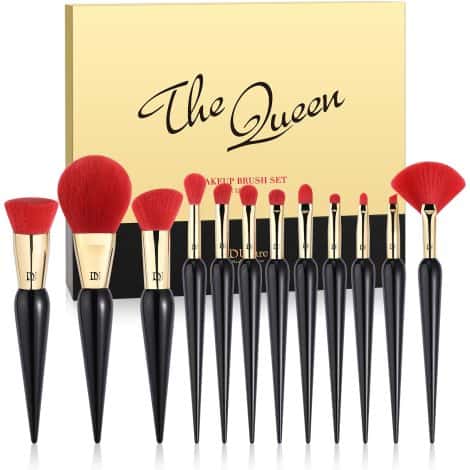 Pennelli trucco The Queen, 12 pezzi, custodia elegante. Set regalo premium per donna: fondotinta, polvere, blush, correttore, ombretti.