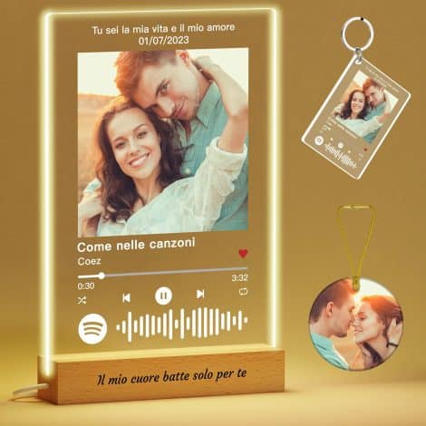 Voryusmer Targa Spotify Personalizzata – Regalo Unico con Brano, Immagine, Testo, Base, Luci LED (opzionali) – per Lui/Lei