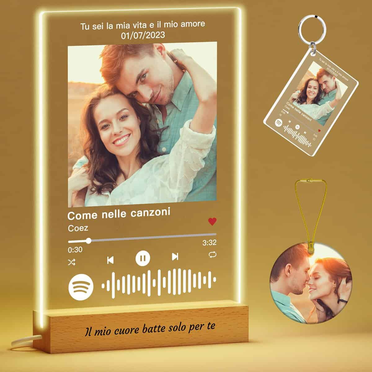 Voryusmer Targa Spotify Personalizzata - Spotify Personalizzato con Canzone Preferita, Foto, Testo, Base, Luci LED Opzionali - Regali Personalizzati per Uomini e Donne