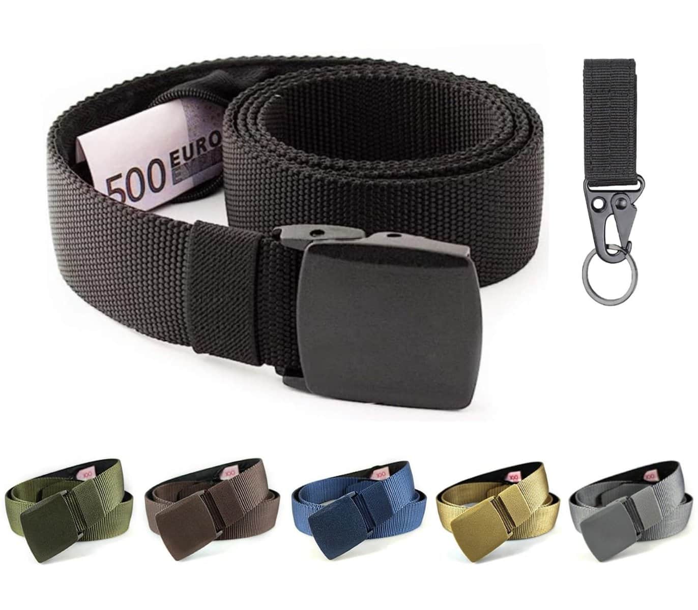 BLAINDERS Cintura portasoldi Nascosta per Viaggio, Marsupio Viaggio Antifurto per Uomo Donna Tasca Segreta per Soldi Nascondiglio. Disponibile in 6 Colori. Moschettone incluso di Regalo. (Nero)