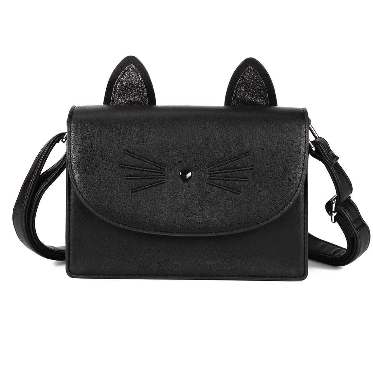 AFKOMST Portafogli carino per le ragazze adolescenti, piccola borsa a tracolla e borse, regalo gatto per i bambini, Nero, piccolo
