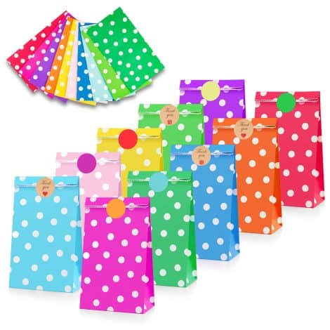 Sacchetti regalo colorati Leenou con 96 adesivi, perfetti per confezionare regali per feste, matrimoni e Natale.