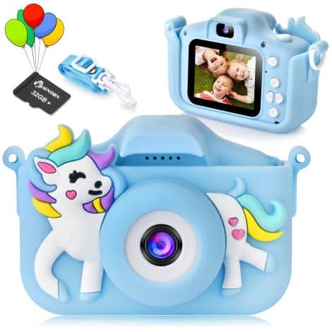 Macchina Fotografica per Bambini, Ragazzi e Ragazze (3-10 anni), Video HD 1080p, Custodia Protettiva, Scheda 32GB Inclusa. Regalo Natale e Compleanno.