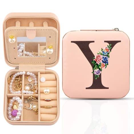 Portagioie da viaggio con specchio e scompartimenti per gioielli, personalizzato- ideale per donne e ragazze.