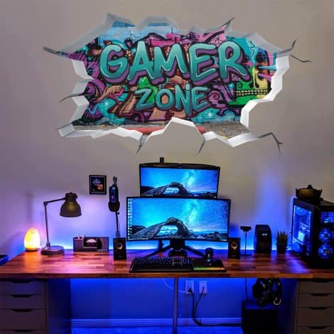 TOARTI Adesivo da parete 3D Gioco, per cameretta bambini, blu-viola, per gaming, camera ragazzi, regalo.