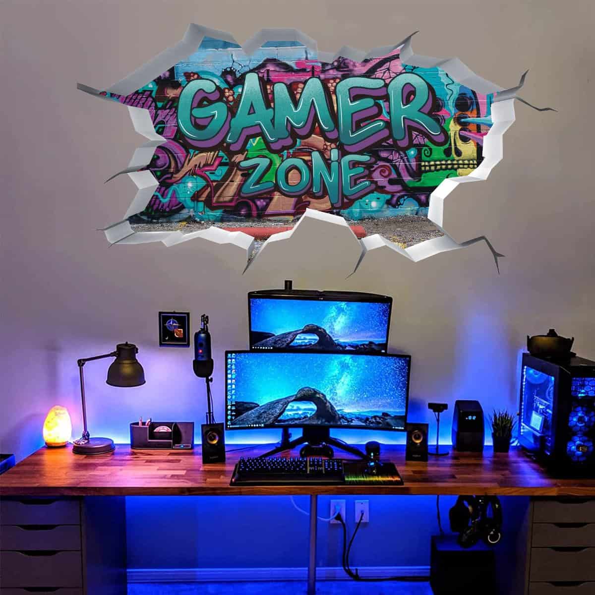 TOARTI Adesivo da parete 3D Game, per cameretta dei bambini, colore blu, viola, per gaming, per camera da letto, per ragazzi e adolescenti, decorazione da parete per camera dei ragazzi, regalo