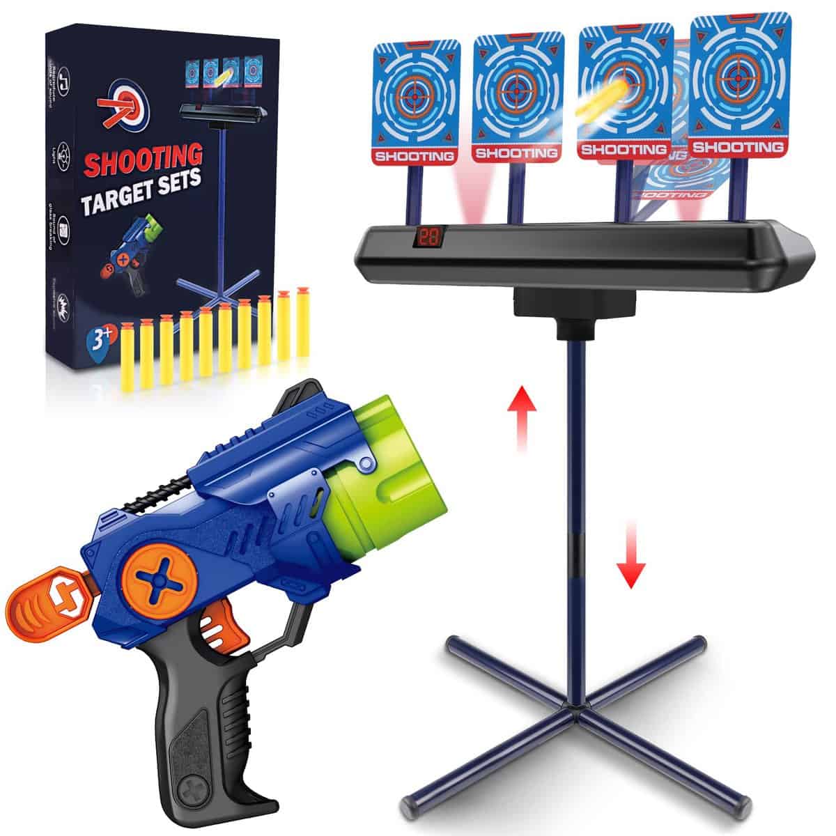 DX DA XIN Giochi di Tiro al Bersaglio Elettrico con Blu Pistola Giocattolo per Nerf Dardi per Ragazzi Gioco da Giardino All'aperto Regalo Compleanno Natale per Bambini 4 5 6 7 8 9 Anni
