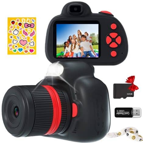 Fotocamera digitale SLR YunLone per bambini, regalo giocattolo per 6-12 anni, nero, autoselezionando i sorrisi.