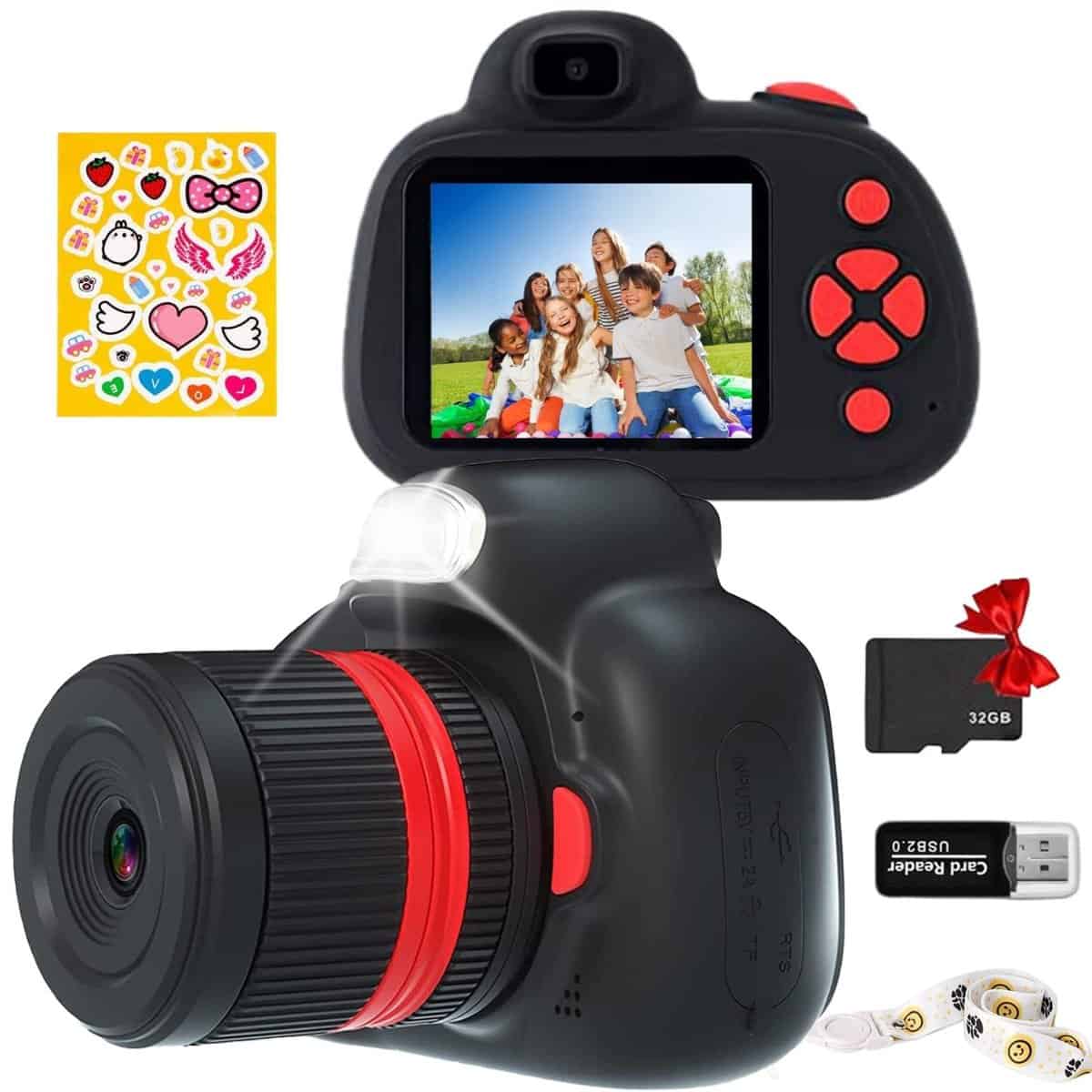 YunLone Fotocamera Digtial SLR per Bambini 31MP 1080P FHD Macchina Fotografica Reflex Regalo Giocattolo per 6 7 8 9 10 11 12 Anni Bimbi Ragazzi Maschio Femmina con Autofocus, Cattura sorrisi – Nero