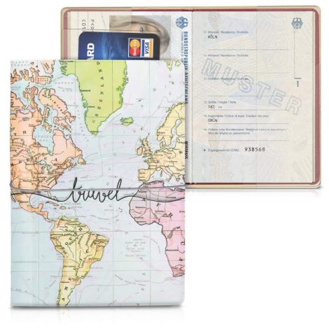 kwmobile Portadocumenti con motivo 3D e chiusura elastica per proteggere il passaporto – nero/multicolore