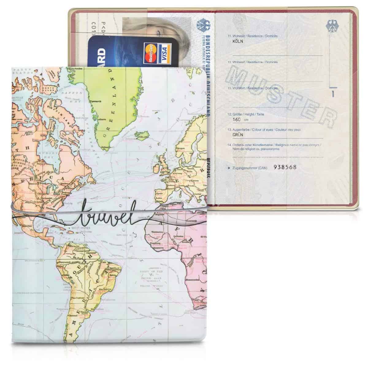 kwmobile Custodia compatibile con passaporto - Porta passaporto in design 3D - Con chiusura di sicurezza ad elastico - Protezione per documenti - nero/multicolore