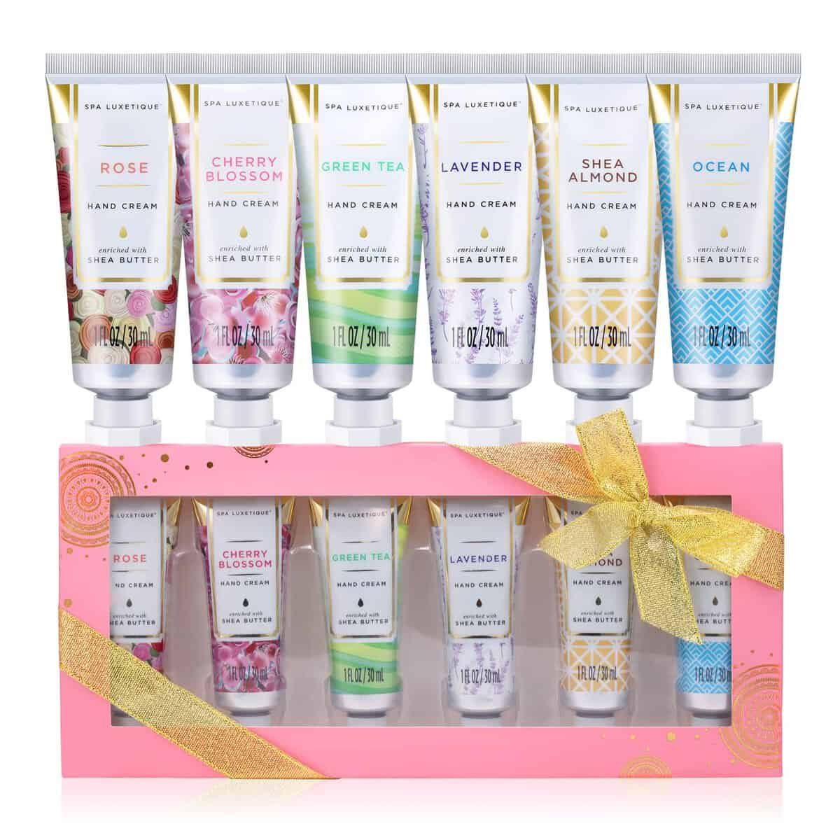 spa luxetique Creme Mani da 6 Pezzi, Portabili e Idratanti Confezione Cofanetto Regalo Donna Madre Viaggio per Mani Secche o Screpolate