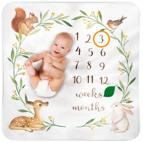 Coperta per neonati con decorazione bosco ad acquerello, regalo ideale per baby shower e set fotografici.