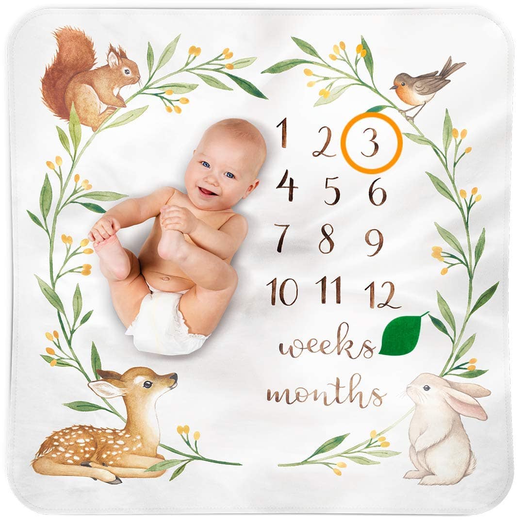 Coperta Mesi Neonat Copertina Neonato Milestone Decorazione Cameretta Motivo Bosco In Acquerello Regalo Neonato e Baby Shower Copertine Neonati Perfette Per Set Fotografici