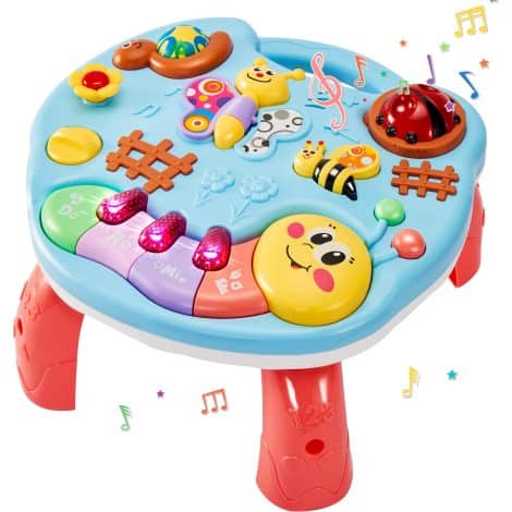 Tavolino Musicale LINFUN KIDS per Bambini, Gioco Interattivo per Bimbi di 1 Anno, Regalo Multifunzionale per Neonato, 6-9 12+ Mesi, Maschietti e Femminucce