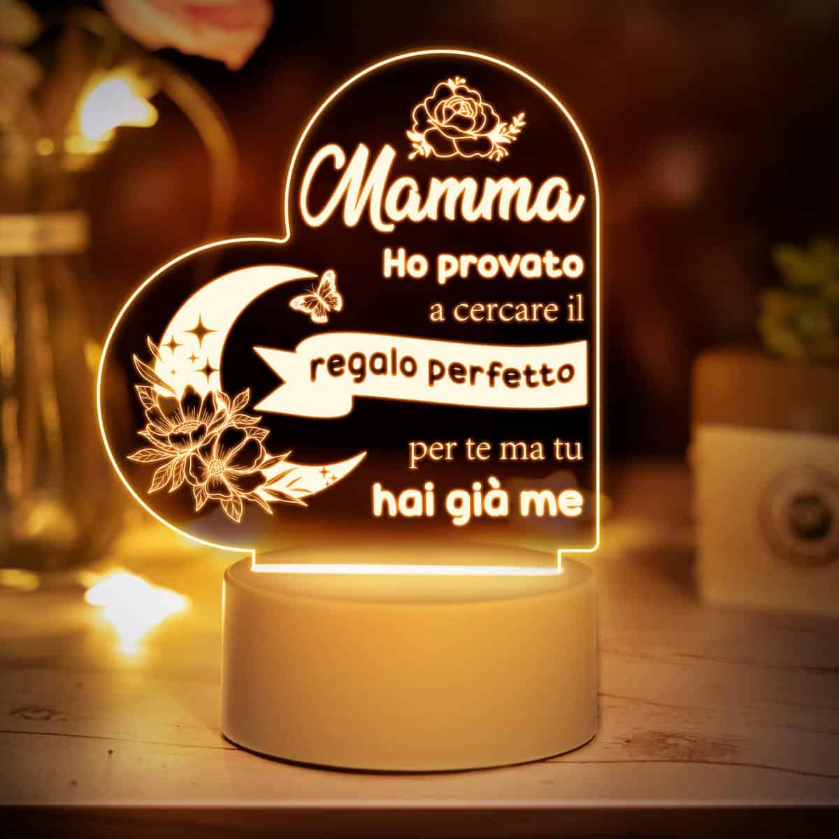Buioata Regali per la mamma - Luce di notte incisa con belle parole, lampada regalo di compleanno, Natale, festa della Mamma Originali