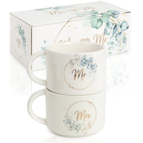 Set di 2 tazze per cercare un regalo speciale e romantico per coppie appena sposate.