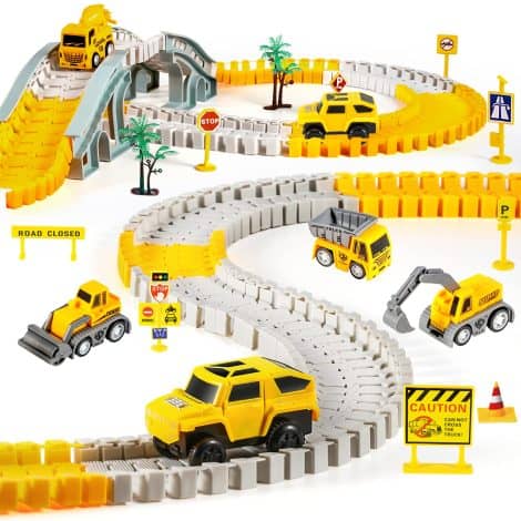 Pista da corsa Kizplays di 260 pezzi con 6 auto giocattolo adatta a bambini da 3 a 6 anni. Traccia flessibile per divertirsi con auto elettriche. Perfetto come regalo per ragazzi e ragazze!