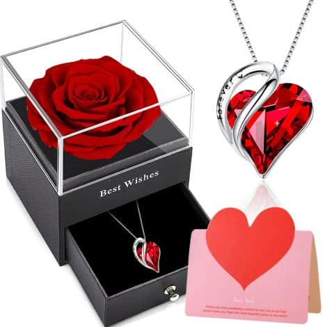Rosa Eterna con Collana in Argento 925, regalo perfetto per San Valentino, festa della mamma o anniversario matrimoniale.