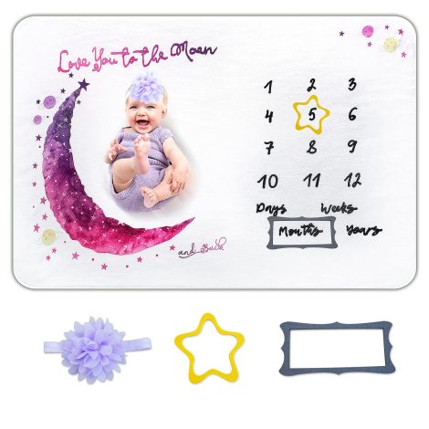 Coperta Luna per Bambino con Immagini Mensili, Regalo Personalizzato per Mamme con morbida e spessa flanella, misura 150 * 100cm