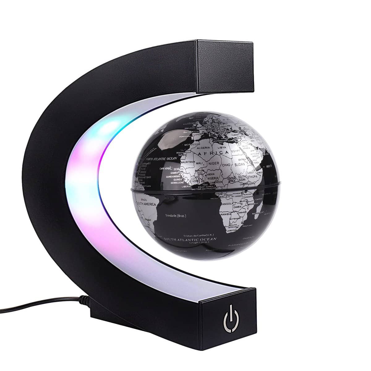 Mappamondo magnetico galleggiante con luci LED colorate a forma di C, anti-gravità, mappa del mondo rotante per regalo per la casa e l'ufficio, decorazione da scrivania