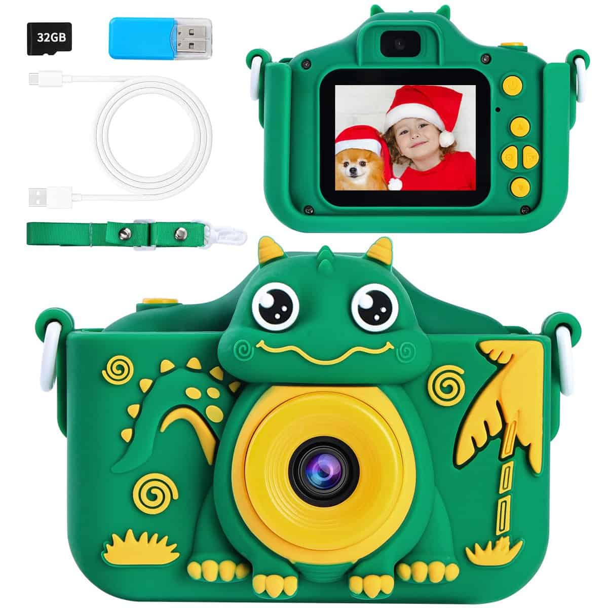 POSO Fotocamera per bambini per ragazzi e ragazze con scheda SD da 32 GB, macchina fotografica per bambini digitale video camera 1080P, Regali Giocattolo di Natale & Compleanno dai 3 ai 10 anni