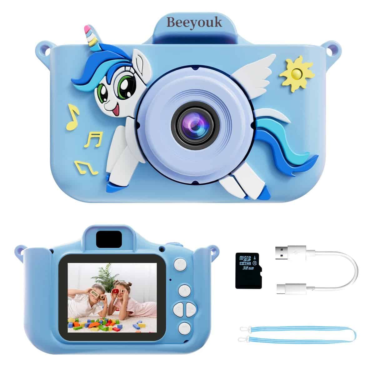 Macchina Fotografica Bambini,Beeyouk Regalo Fotocamera Unicorno per Ragazze e Ragazzi 3 4 5 6 7 8 Anni,Macchina Fotografica Giocattolo Digitale HD per Bambini dai 4 anni in su con scheda da 32 GB