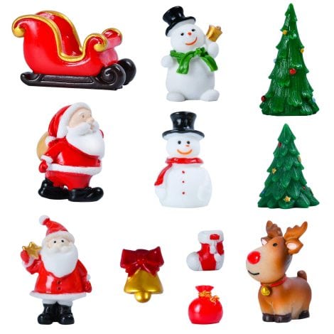 Mini ornamenti di Natale KATELUO: 11 pezzi, resina, Babbo Natale, personaggi decorativi, adatti a giardini delle fate e case delle bambole.