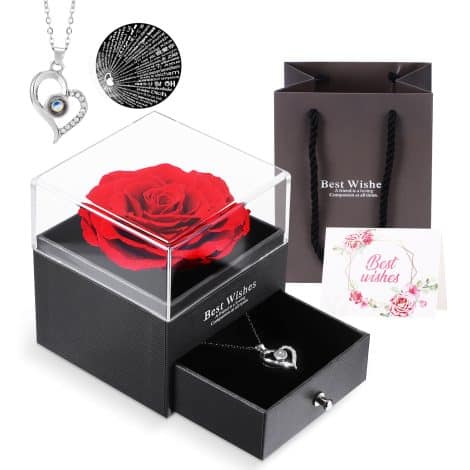 ALLOMN Confezione Regalo Gioielli con Rosa Eterna e Collana Ti Amo per Moglie, Fidanzata, Madre. Per Occasioni Speciali.