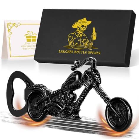 Apriscatole per birra a forma di teschio per motociclette, regalo uomo, idee regalo per lui papà marito figlio. Regalo compleanno uomo o per Natale, confezione nera regalo inclusa.