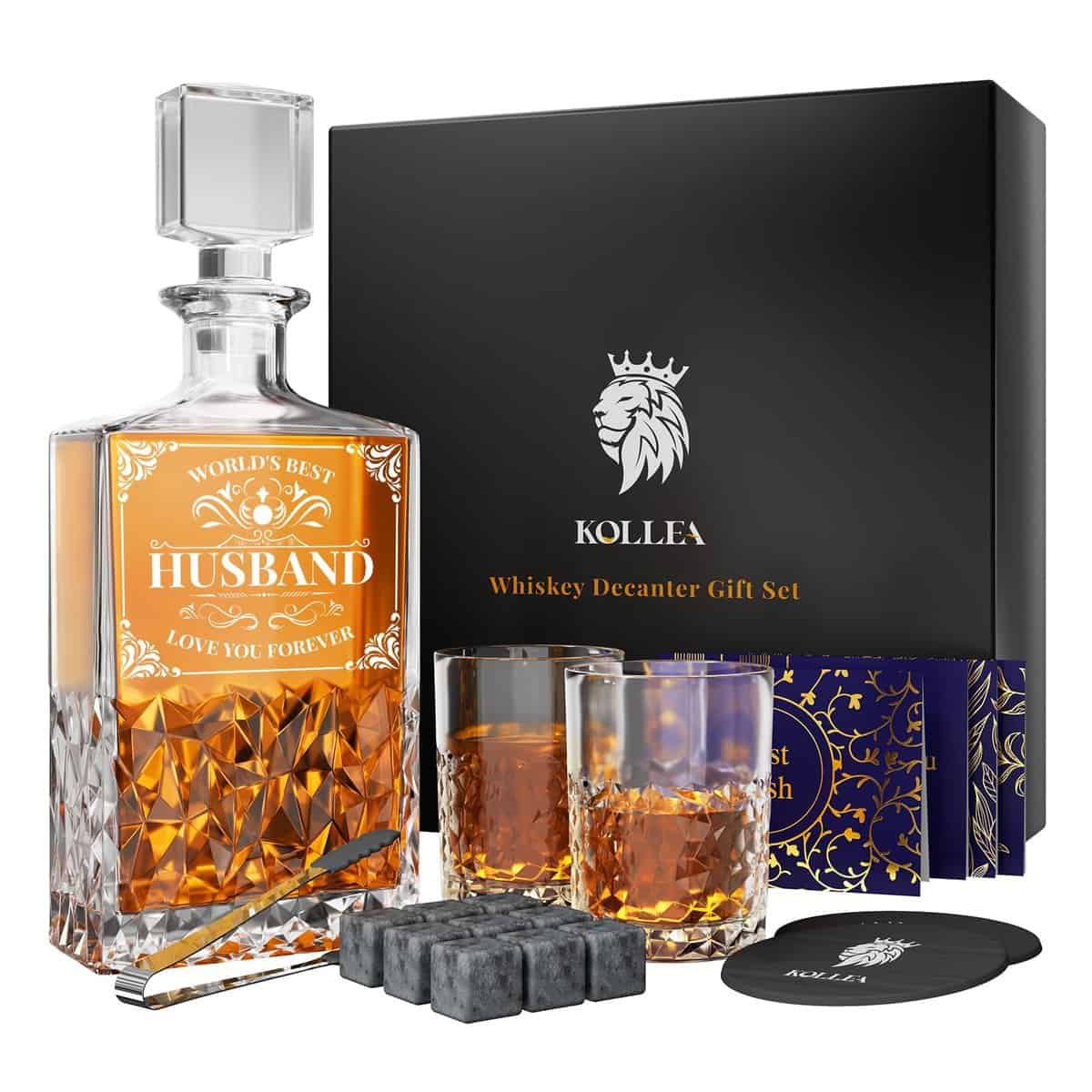 Kollea Marito Regali, 27 Oz Whiskey Decanter Set con 2 bicchieri, Cool Compleanno Natale Anniversario Matrimonio Regali per lui Marito da moglie, migliori regali di San Valentino per gli uomini