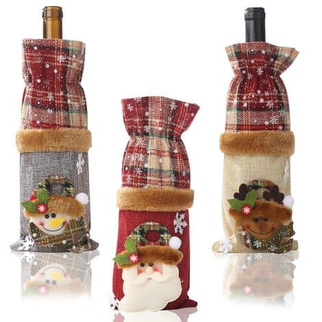 Sacchetti Natalizi per Bottiglia di Vino Rosso, FainFun 3pz, 28x13cm, Tela, Coperchio Bottiglia di Natale per Tavola Festiva.