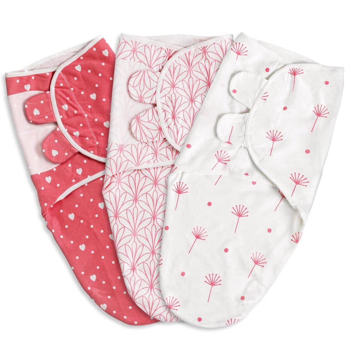 GLLQUEN BABY Fasce per neonati da 0 a 3 mesi, 100% cotone organico traspirante certificato OEKO-TEX®, confezione da 3 (puntini e fiori)